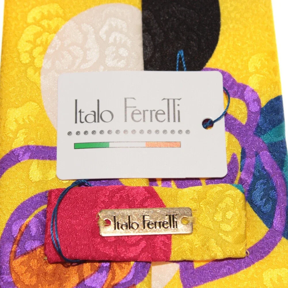 Italo Ferretti NWT Neck Tie in Multicolor Polka Dots & Floral Print 100% Silk